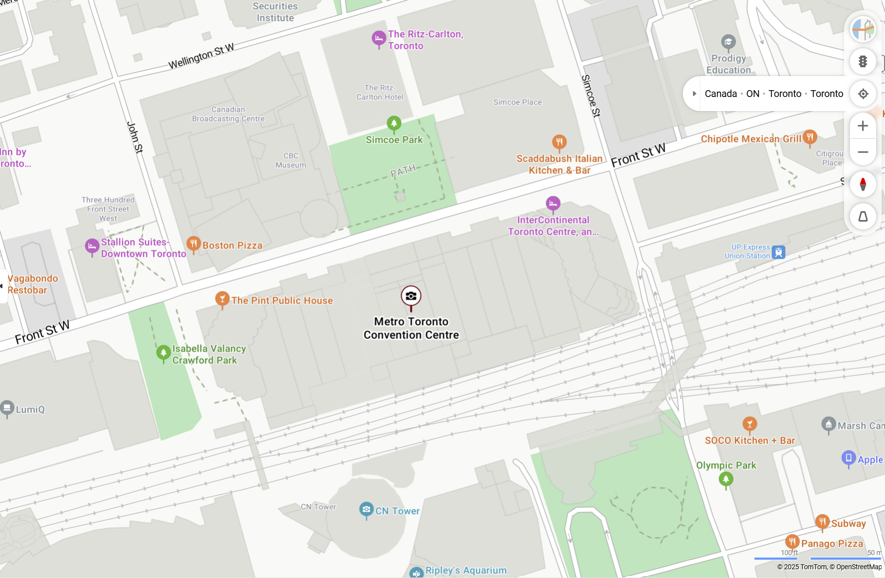 an image of Metro Toronto Convention Centre 
                    on a map